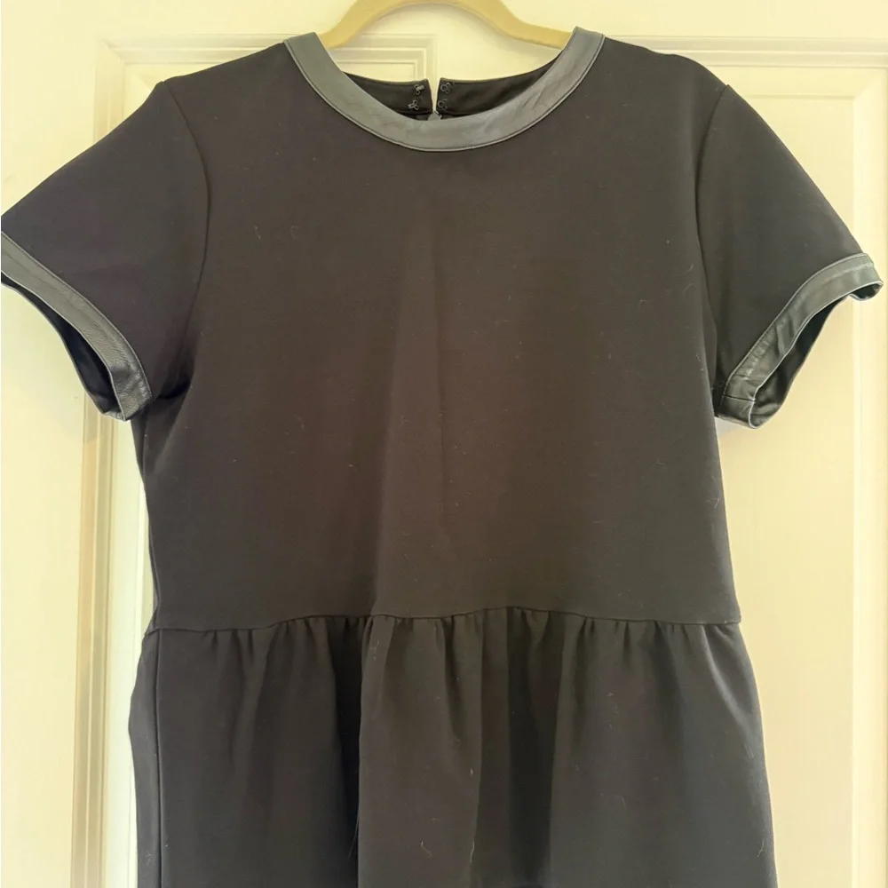 Madewell Black Short Sleeve Peplum leather accent Top. - Picture 4 of 6